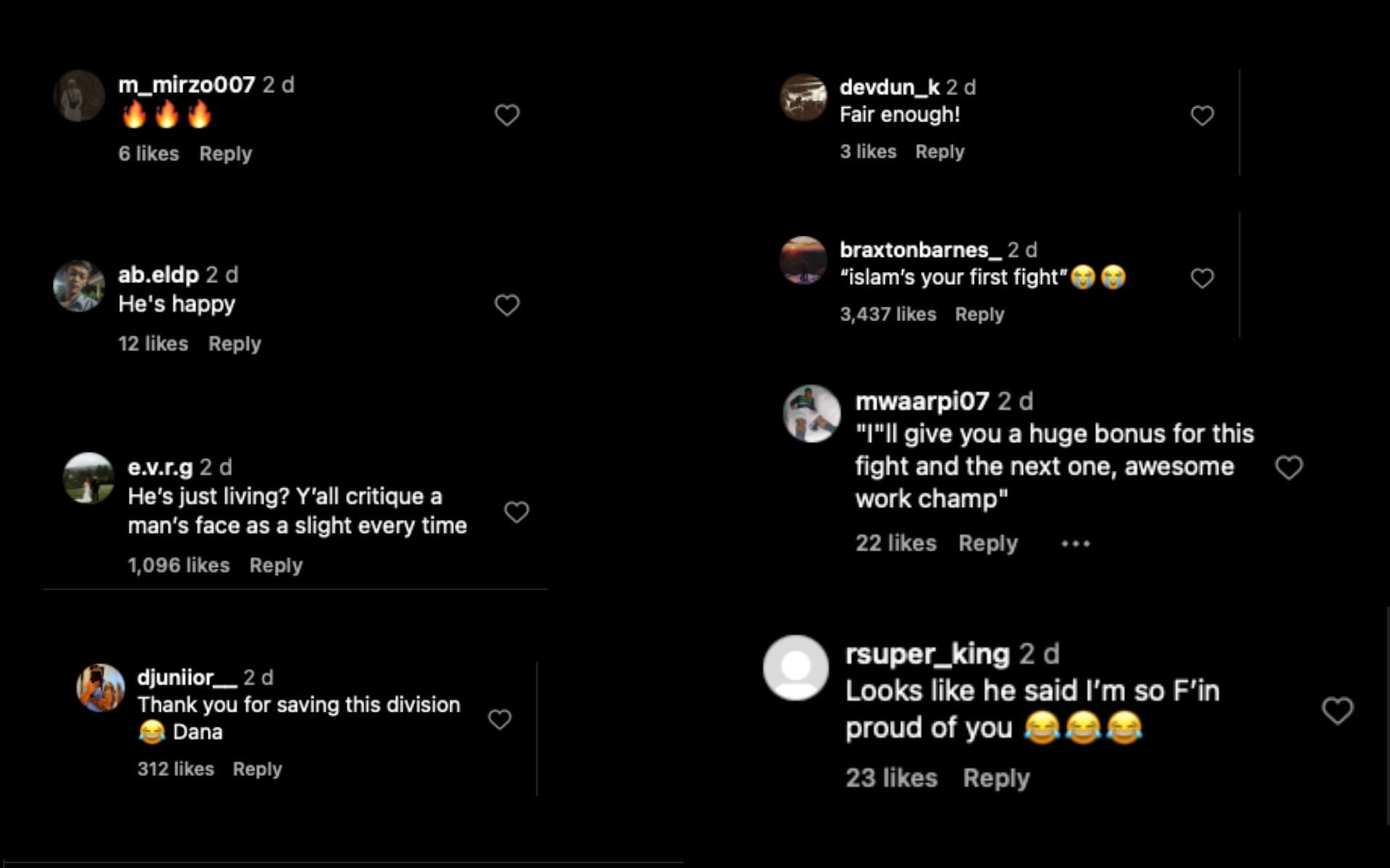 Screenshot of fan reactions to the post.